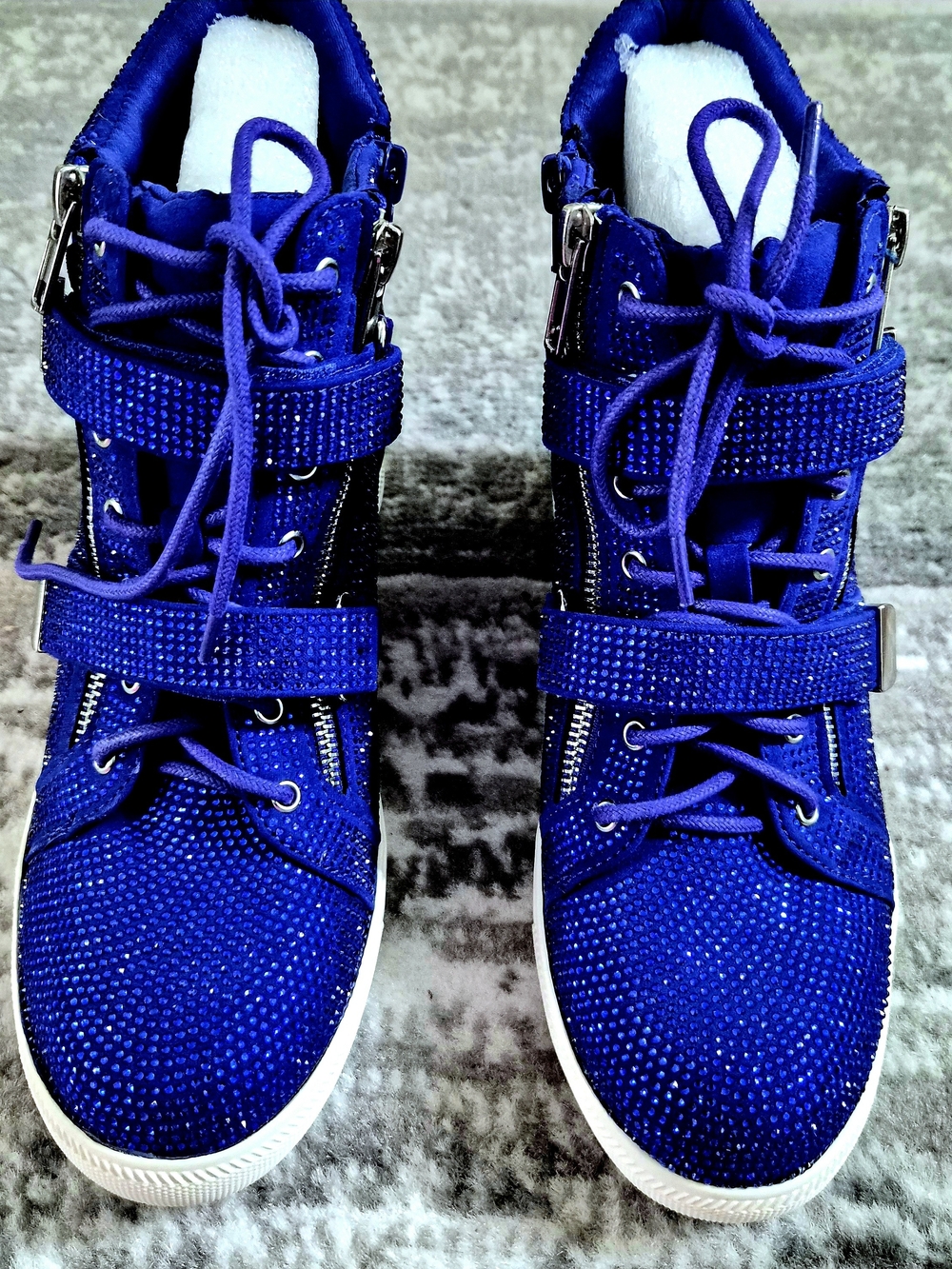 NwT Gorgeous Royal Blue Rhinestone Sparkly Wedge Sneakers - Picture 2 of 7